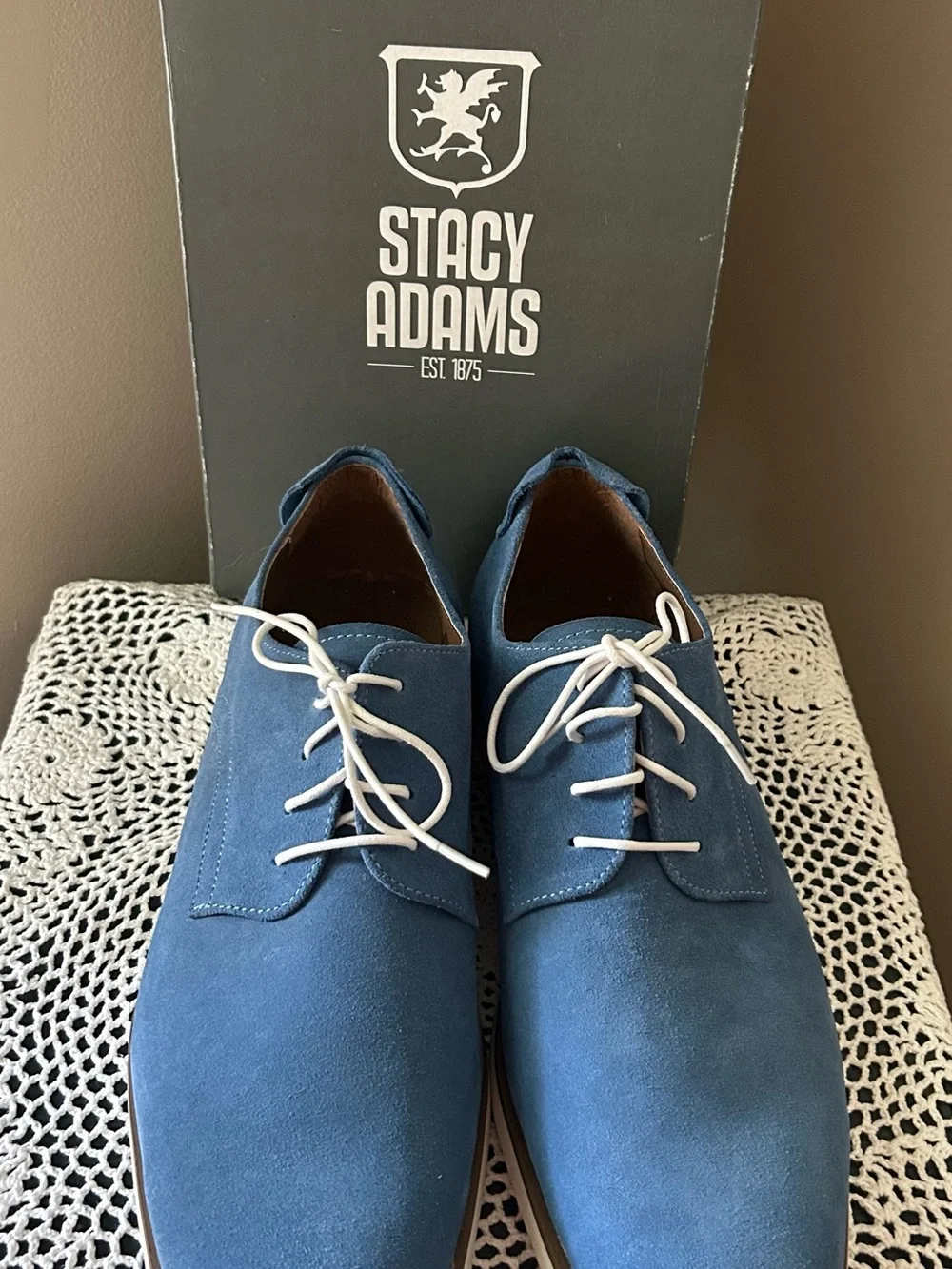 Stacy Adams Blue Suede Derby Shoes with White Laces NEW !!